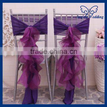 CH010C elegant chiffon and organza purple ruffled wedding chair cover with buckle