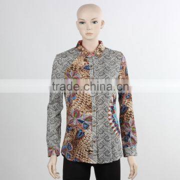 F5W11002 Wholesale Printing Blouse Shirts Women Custom Long Sleeve Printed Shirts