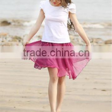 New Fashion Stylish Women's Elastic Waist Knee-length Chiffon Pleated Beach Skirt