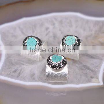 Wholesale Gemstone Druzy Ring Natural Turquoise Silver Ring