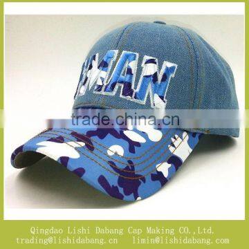 camouflage brim baseball cap, digital priting letter baseball cap denim