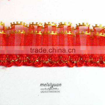 Double Layer Chiffon Tule Red Chiffon Lace Flower Trim photo-2