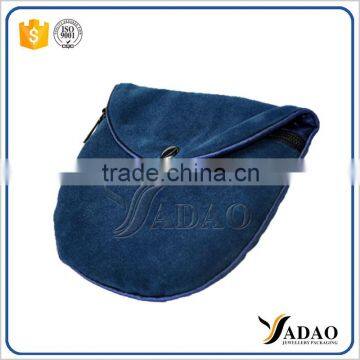 Navy velvet round pouches zipper pouches with button