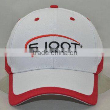 Guangzhou hat factory professional custom 6 panel / 100% cotton/white and red/embroidery logo/baseball cap