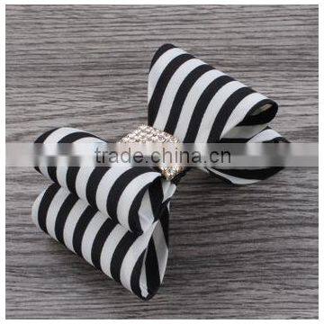 High Quality Stripe Satin Bowknots Rhinestone Center Designer Baby Headbands photo-3