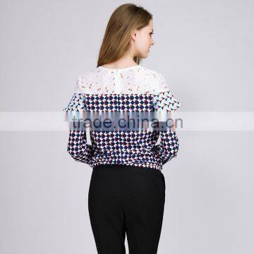 PRETTY STEPS 2016 elegant printed lace fashion formal design lady lace mesh top blouse