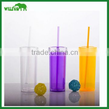 AS Plastic Double wall plastic tumbler with straw and lid