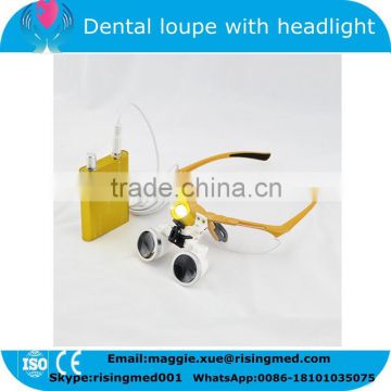 320mm 420mm working distance 2.5X 3.5X magnification Yellow Dentist Surgical Binocular Dental Loupes with LED Head Light