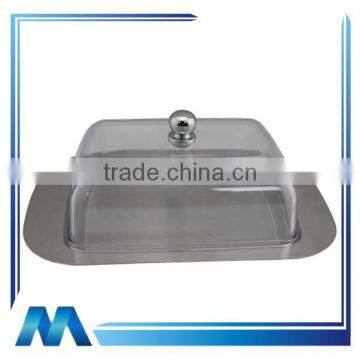 transparent lid satin stainless steel square butter dish