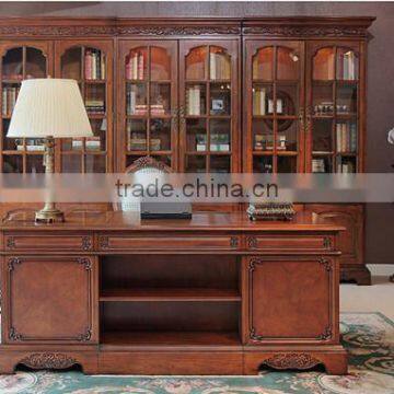 Noble Classic Home Office Furniture, Vintage Wooden Executive Office Desk, Exquisite Wood Veneer Inlaid Office Table With Chair