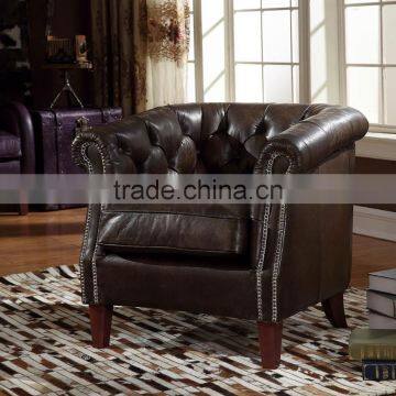 Traditional American Replica Chesterfield Genuine Leather Sofa With Cushion