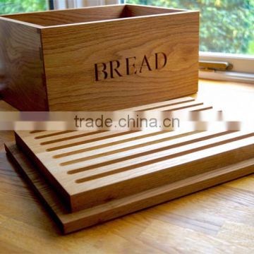 Wooden Bread Box with Groove Lid Oak Customer Logo Bread Crate Melamine Bread Bin Made By Solid Wood