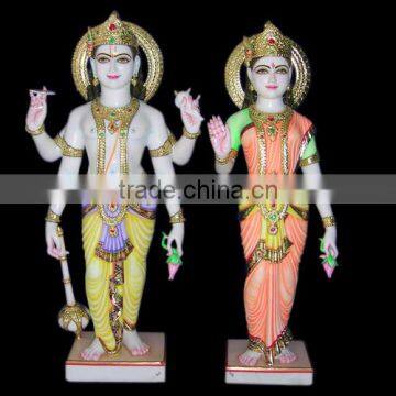 White Makrana Lord Vishnu Laxmi Statue Handcrafted