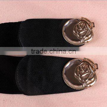 Wholesale Stone Inlaid Flower Pattern Buckle Sex Women Lady Wide PU Waist Belt photo-3