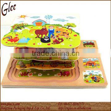 Kids educational toy wooden 3D multi layer puzzle