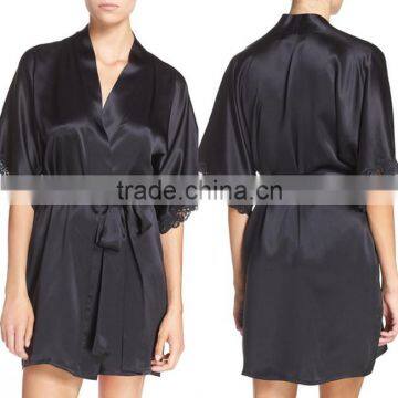 China Wholesalers Customized Personalized Plus Size Fashion Sexy Silk Solid Black Satin Robe