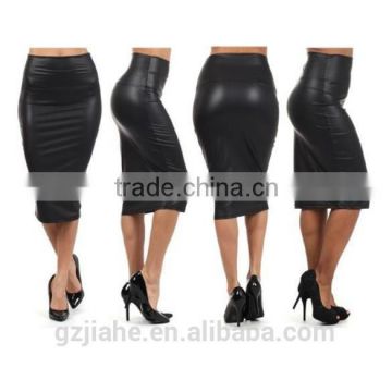 NEW 2015 High Quality Casual High Waisted skirt Autumn Winter Faux Leather Pencil Skirt Black Red Leather skirt Saia M/L