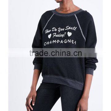 Wholesale Women Apparel Casual Long Sleeves Round Neck Ribbed Trims Jersey Sweatshirt(DQE0261T) photo-4