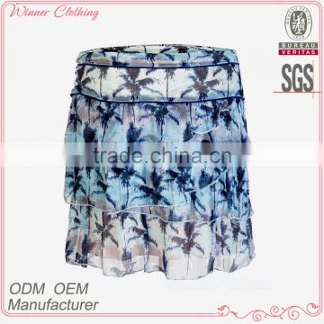 2015 Hot Sale Fashion Short Skirt print tidred Ruffle Trendy Designer Ladies Skirts