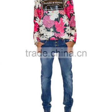 2015 New Fashion Round Neck Floral Printed Long Sleeve Polo Womens T-shirt Wholesale photo-2