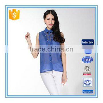 New Design Sleeveless See Through Royal Chiffon Tops