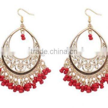 Boho Seed Bead Tassel Hoop Earrings Hollow Out Teardrop Earring Bohemian Dangle Earring photo-3