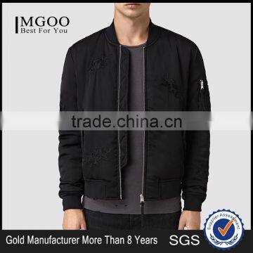 MGOO Custom Designs Embroidery Bomber Jackets Long Sleeves Zip Up Fly Mens Bomber Jackets Zip Up