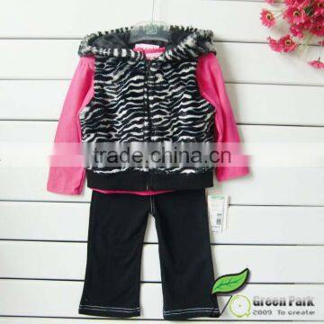 fashion girls zebra vest+hot pink long sleeve sweetie t shirts+Jeans 3pcs outfits girls suits baby clothing sets