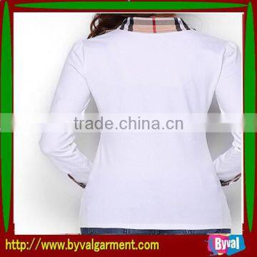 Hot Sale 100% Cotton White Woman's Suitable Fitting 1/4 Button Polo Neck Long Sleeve Shirt photo-2