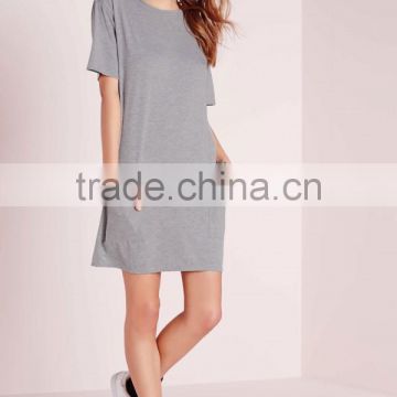 2016 new model women casual cotton Jersey Pocket T-Shirt Dress Grey Marl summer dresses wholesale