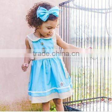 Girls Boutique Dress Kids 100% Cotton Blue Dress Sister Clothing