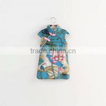 Wholesale - Girls Floral Print Dress 2016 New Style Casual Dress Big Children Girls Owl Cotton QiPao photo-3