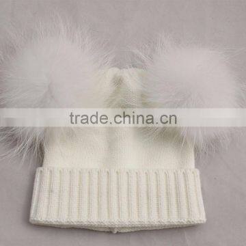 Myfur Christmas Kid Hat Girl Genuine Fur Pom Pom Children Crochet Winter Hat