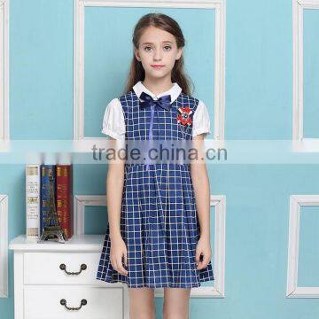 Latest Design Navy Blue Nice Girl Plaid Dress Elementary Quality School Uniform photo-2