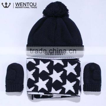 Wholesale Cotton Knitted Scarf Hat Gloves Baby Winter Warm Set photo-2