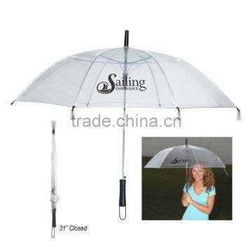 46" Arc Clear Automatic Umbrella - made from clear POE material, 31" long, features a metal frame and comes with your logo