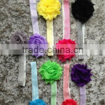 chevron elastic headband with tattered rosette