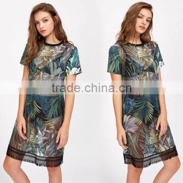 WOMEN Sexy Short Shirt Dress, Printed and Mesh Design Black Dress photo-5