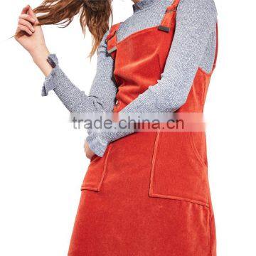 2017 OEM Spring Women Adjustable Burnt Orange Cord Pinafore Dress
