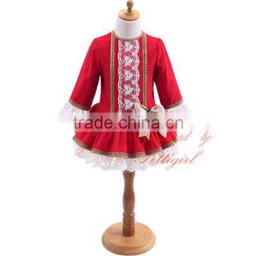 Wholesale Handmade Pettigirl Autumn Red Girl Boutique Dress Cotton Flower Girls Dress With Hair Accessories G-DMGD908-893 photo-3