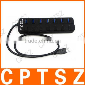 FF9 High Speed 7-Port USB 3.0 Hub w/ Switches / LED Indicators - Black