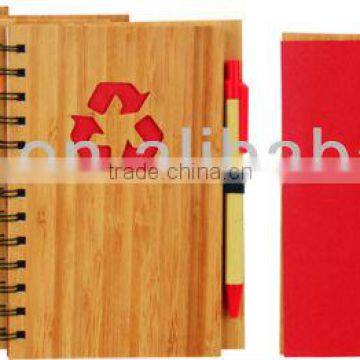 Bamboo wood cover spiral notebook A6 70grams 70sheets recycle paper cutout any shape with recycle paper pen