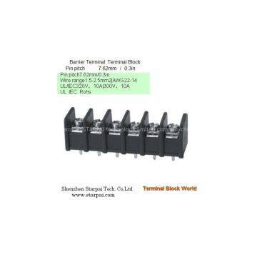 Pitch 7.62 mm / 0.3in Barrier Terminal Block 06 poles Current rating 10A
