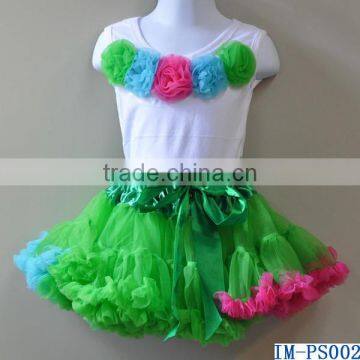 Hot Sale Children White Cotton Flower Top Chiffon Ruffle Petti Skirt Sets for Girls IM-PS002