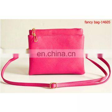 Fashionable leather crossbody bag two zipper handbags