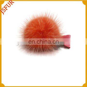 Cute Colourful Genuine Mink Pompom Kids Hairpin Accessories