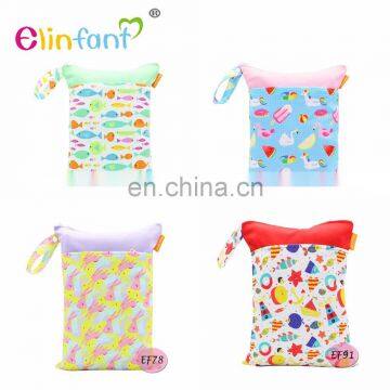 Wholesale Waterproof Printed PUL Diaper Bag Zipper Cloth Handle Double Pocket Wet Bag