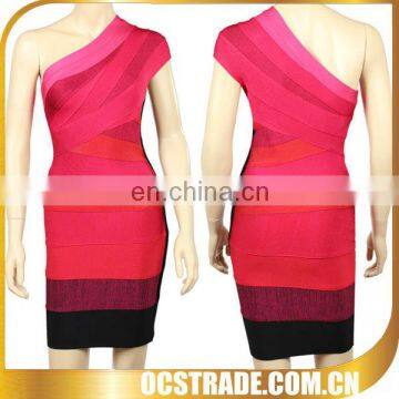 2014 wholesale price red strip one shoulder dress boxes