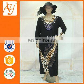 Exquiaite Leopard Print Dubai Black Abaya Fancy Dress Moroccan Style Abaya