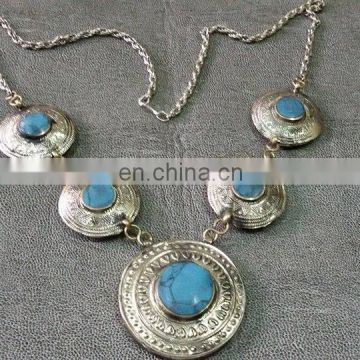 Afghan Three Pendants Gems Necklace